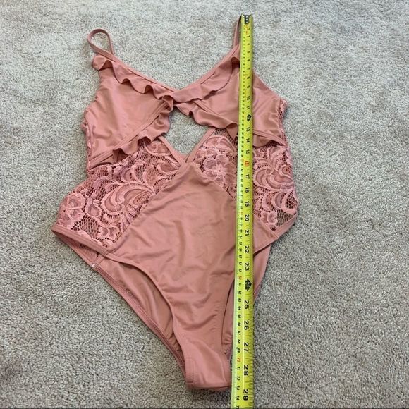PINK dusty rose ruffle V-neck one piece swimsuit - Picture 5 of 9